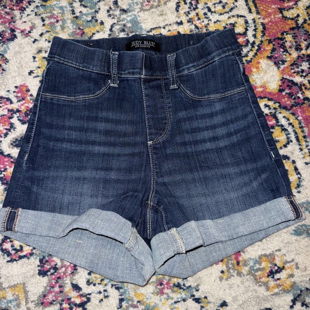 Judy Blue Women's Dark Blue Denim Cut Off Shorts S Mid Rise Cuffed